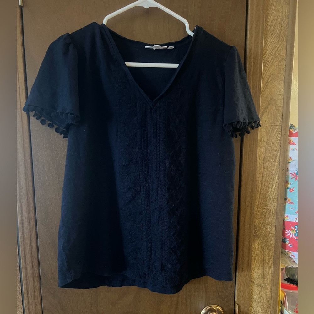 Chico's Blue Flutter Sleeve Boxy Blouse